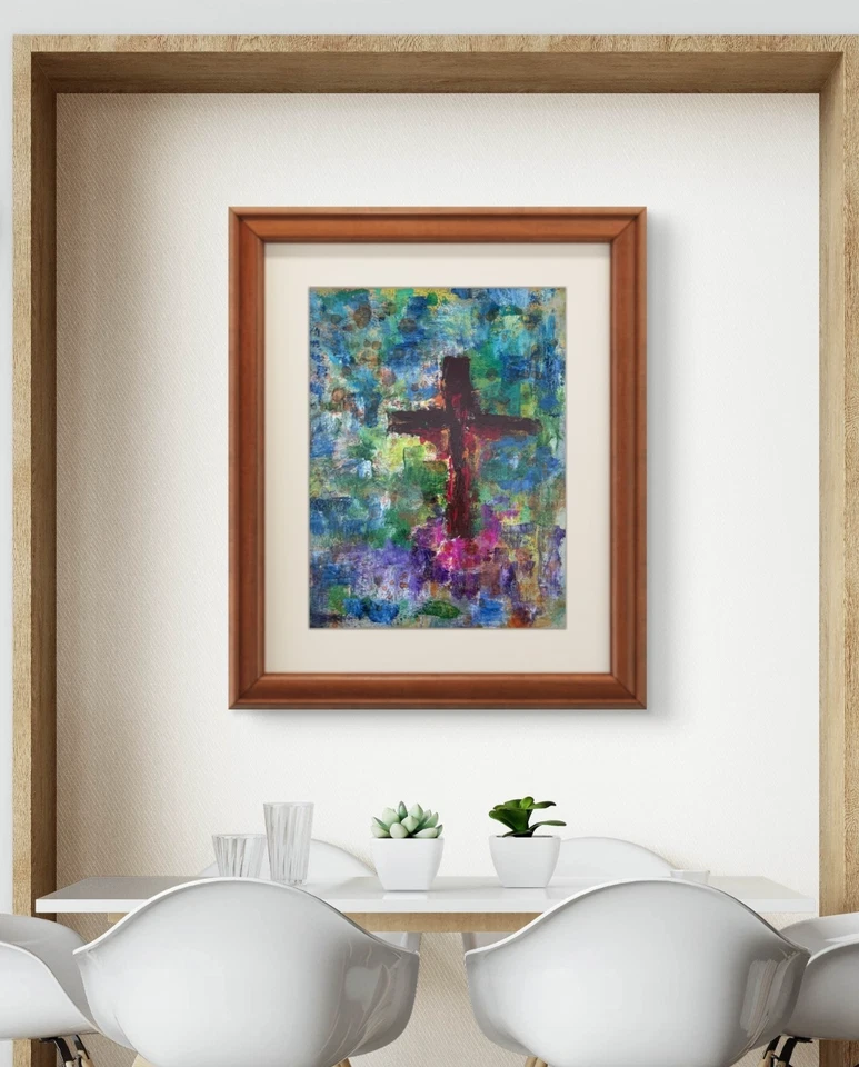 Уникальный холст «Кровь креста» 12x16 экспрессионизм абстрактный дизайн домашнее искусство - Изображение 3 из 4