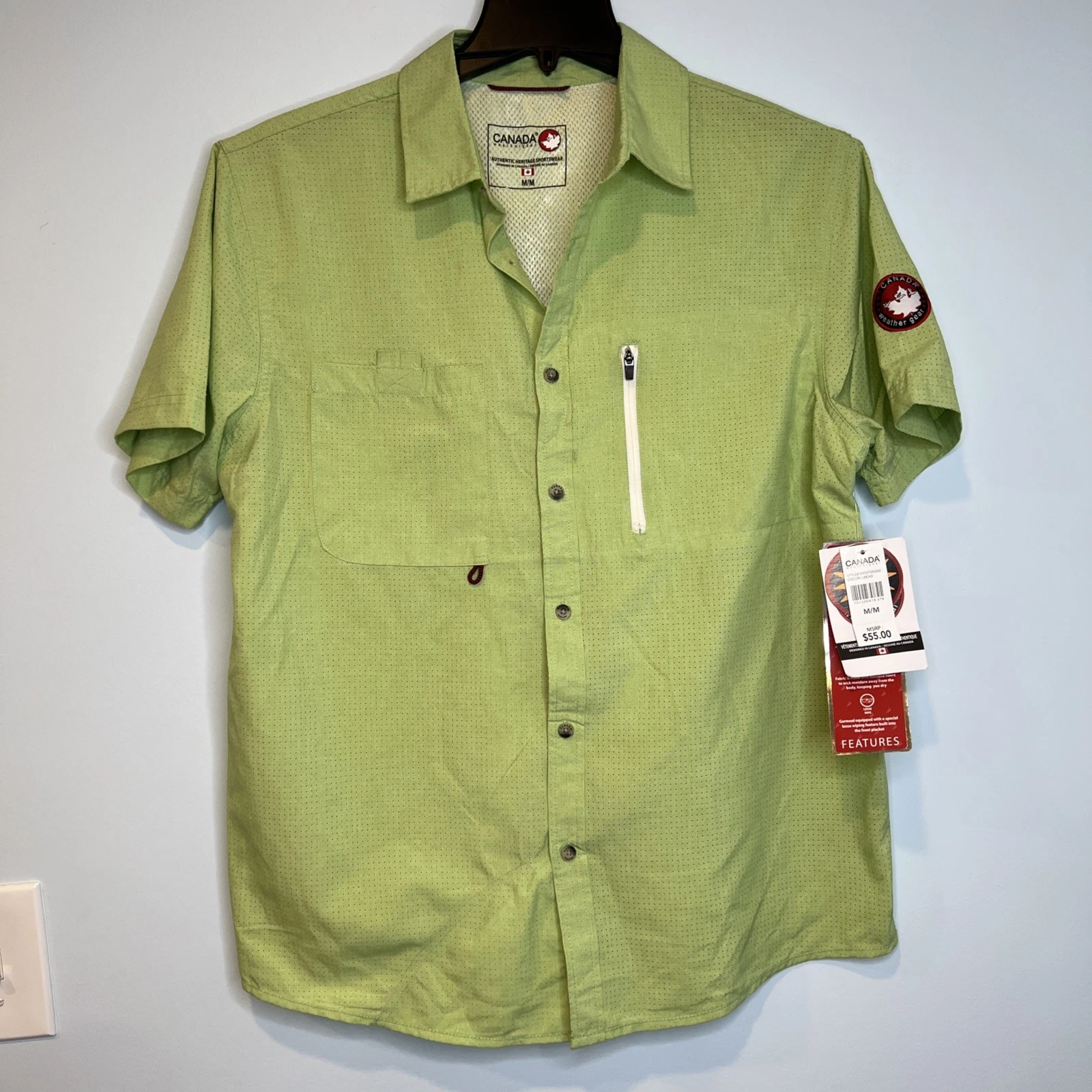Canada Weather Gear Button Shirt Mens Medium Limeade Air Mesh Vented Fishing NEW