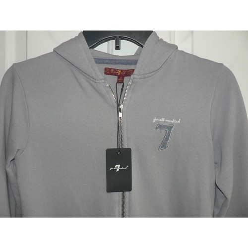 7 For All Mankind Girls Full Zip French Terry Cotton Hoodie Gray/Blue Small $45 - Picture 2 of 3
