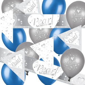Pearl 30th Anniversary Bunting Banner Royal Blue Balloons Party