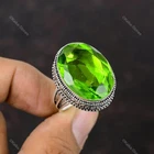 Valentines Sale Peridot Stone 925 Silver Boho Solitaire Anniversary Vintage Ring