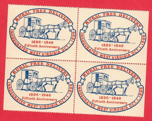 USA BLOCK OF 4 Cinderella stamps West Virginia Rural Delivery 1896-1946 MNH
