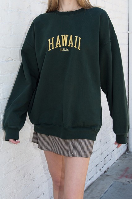 Brandy Melville Green crewneck fleece Oversize Erica Hawaii sweatshirt NWT sz M | eBay