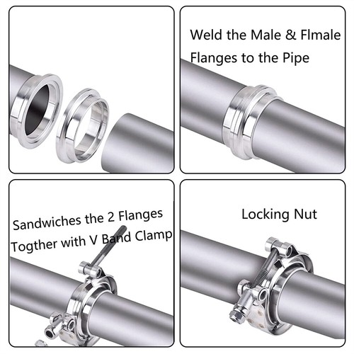 Morsetto a V 2 Pollici con Flange in Acciaio CNC per Impianto di Scarico Turbo Downpipe - Foto 7 di 9