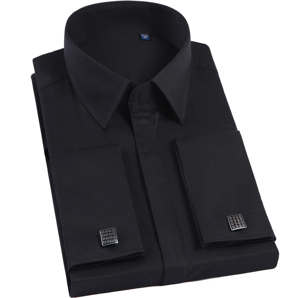 Mens Dress Shirts Long Sleeve French Cuff Formal Slim Business Camisas Shirts - Image 2 of 4
