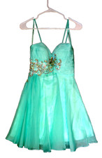 Dave  Johnny "Teal Blue" Cocktail Dress Prom bridesmaid or Pageant SZ 1 /2 E7 