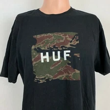 Huf T Shirt Mens Size L Black Camo Box Logo