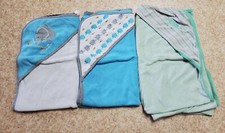 Lot of 3 Baby Infant Boys Hooded Towel Elephant Alligator Blue Green