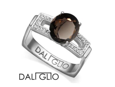 DALIGLIO DAMENRING 14K WEISSGOLD FINISH QUARZ & DIAMANT GRÖSSE 7 DESIGNER 