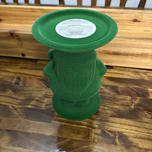 Christmas Green FLOCKED SANTA 3 Wick CANDLE HOLDER Bath & Body Works NEW - Picture 3 of 7