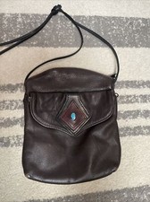 Vintage Handmade Brown Leather Purse With Real Turquoise Stone Long Crossbody