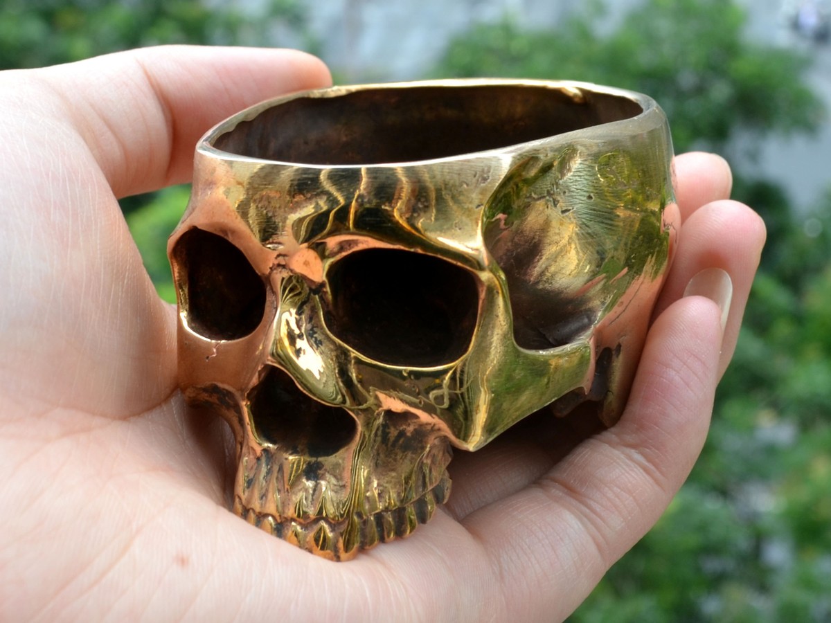 Small, Brass Copper Human Skull Ashtray,Desk Decor,Brass Art