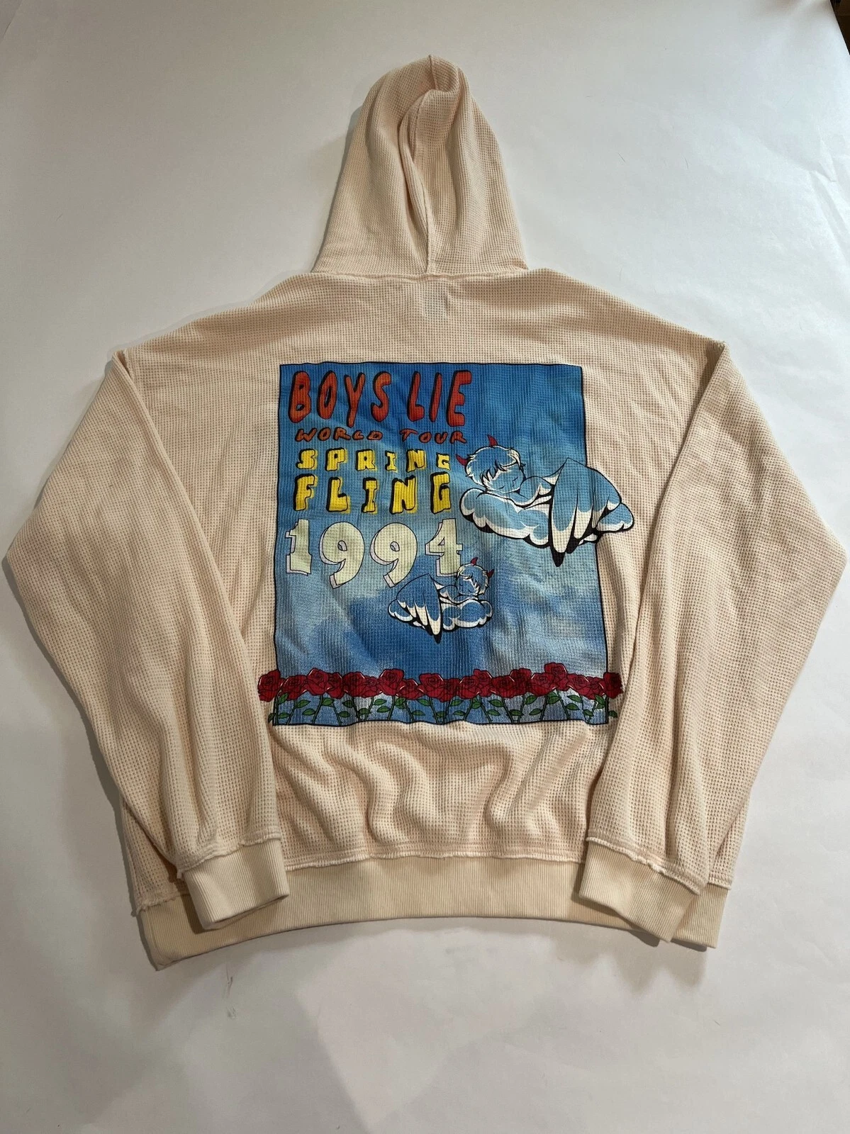 OFF WHITE Felpa con cappuccio ragazzo Lie World Tour color crema