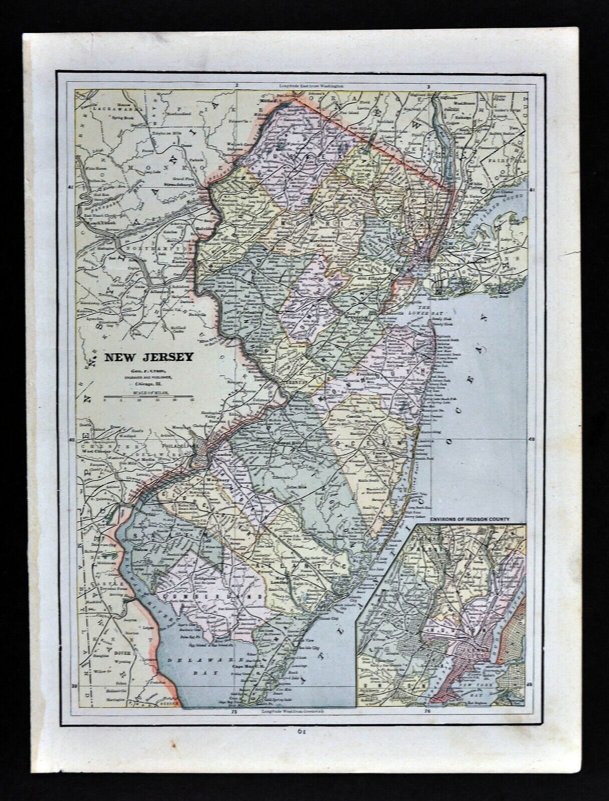 1892 Cram Map New Jersey Trenton Princeton Atlantic City Camden Newark 