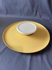 Vintage Tupperware Chip and Dip Yellow Platter Serving Dish with Bowl and Lid jl