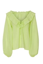 Love, Whit by Whitney Port Citron Ruffle Neck Long Sleeve Cotton Blouse Green M