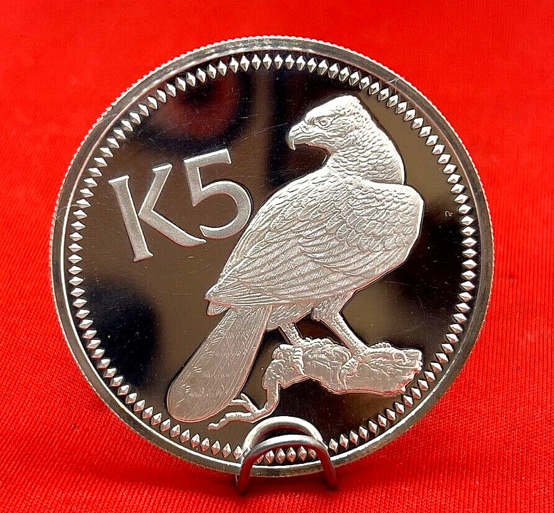 1976 PAPUA NEW GUINEA w PAPUAN Harpy EAGLE Old Proof Silver 5 Kina Coin***