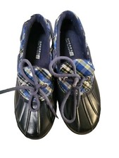Sperry Top Slider Duckling Waterproof Rubber Boots Rain Shoes Blue Plaid Size 6.