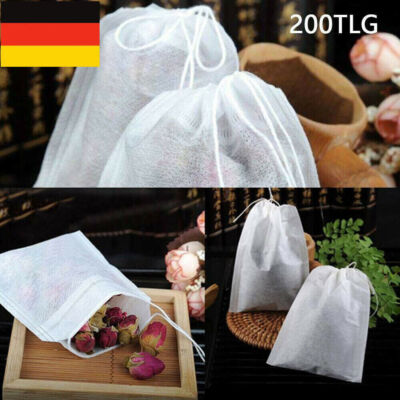 200x Teebeutel leer Sieb Teefilter Kordelzug Tasse Beutel Gewürze Gewürzbeutel