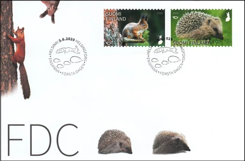 Hedgehog Squirrel Nature Yard Visitors Wildlife Finland Mint FDC 2020