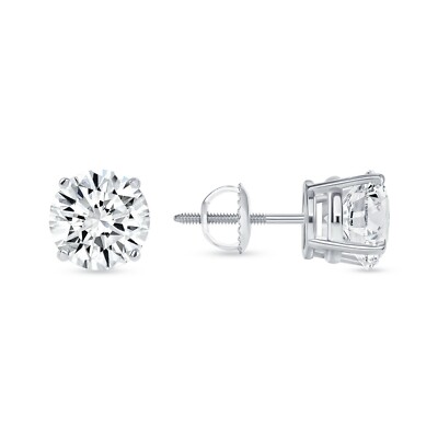 4 kt runde im Labor gezüchtete Diamant-Ohrringe 14 K Weißgold E/VVS Korbschraube IGI Zertifikat