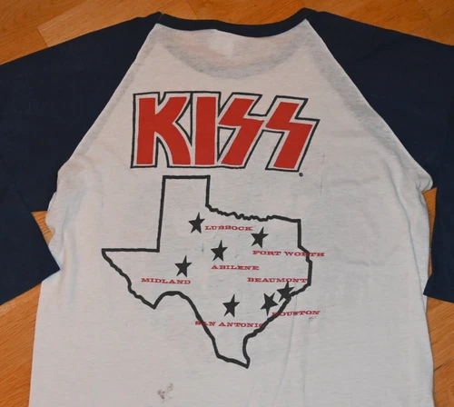 KISS original Rare! 70's TEXAS TOUR concert ragla 1970s vintage concert t-shirt, vintage, size XL, single stitch, B+ condition