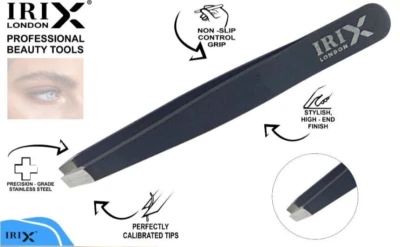 IRIX LONDON LTD Professional Slant Tip Tweezers - Precision Stainless Steel Hair Removal Tool