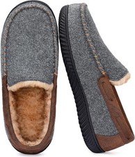 Mens Moccasin Slippers Indoor Outdoor House Slippers Warm Plush Fuzzy Memory ..