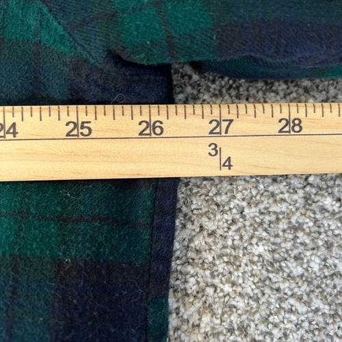 LL Bean Flannel Shirt Jacket Mens XL Green Blue Plaid Fleece Lined Excellent image 3