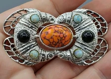 Faux Turquoise Brooch Southwest Style Native American Silver Toned 7 stones