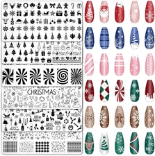 6Pcs Christmas Nail Plates Stamping Set Xmas Tree Snowflake Snowman Stamp Templa