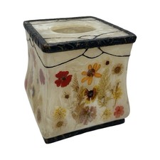 Vintage Fresh Fields Pressed Flower Resin Tissue Box Cover Floral India Ink 6" H