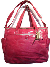 Coach 19911 Pink Op Art Patent Leather Embossed Zip Snap Pocket Diaper Bag Tote