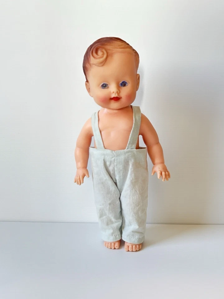 Vintage 1950/60’s Soft Rubber Cute Little Boy Doll With Overalls England 23cm - Image 1 of 4