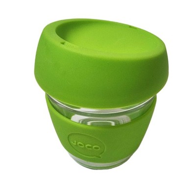 JOCO Reusable Glass Coffee Cup   8 oz Green Lid & Sleeve Eco Friendly Mug