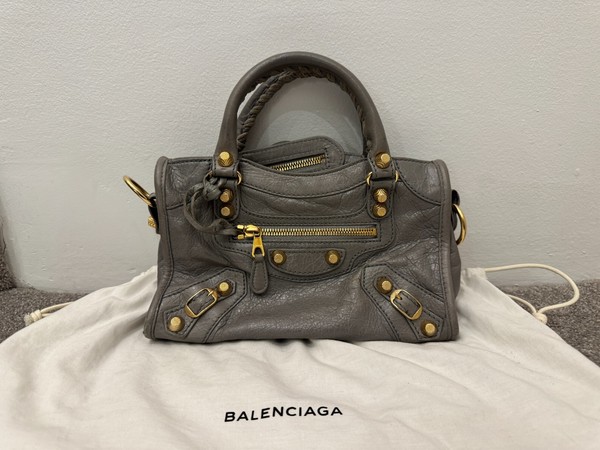 Balenciaga Classic First / Small City Motorcycle Bag – Grey Lambskin, Gold Hardw