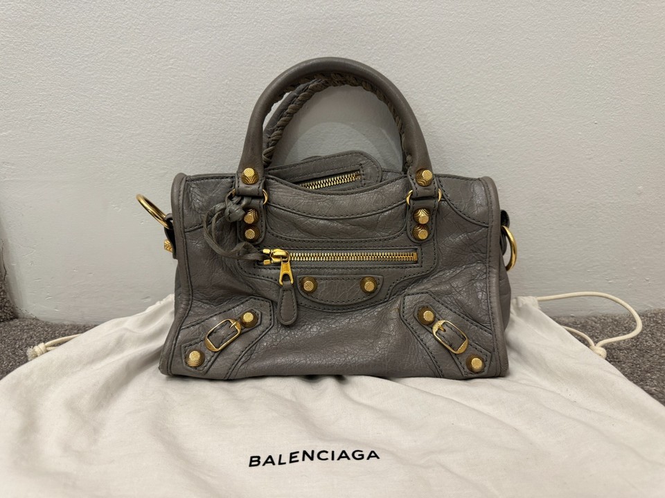 Balenciaga Classic First / Small City Motorcycle Bag – Grey Lambskin, Gold Hardw