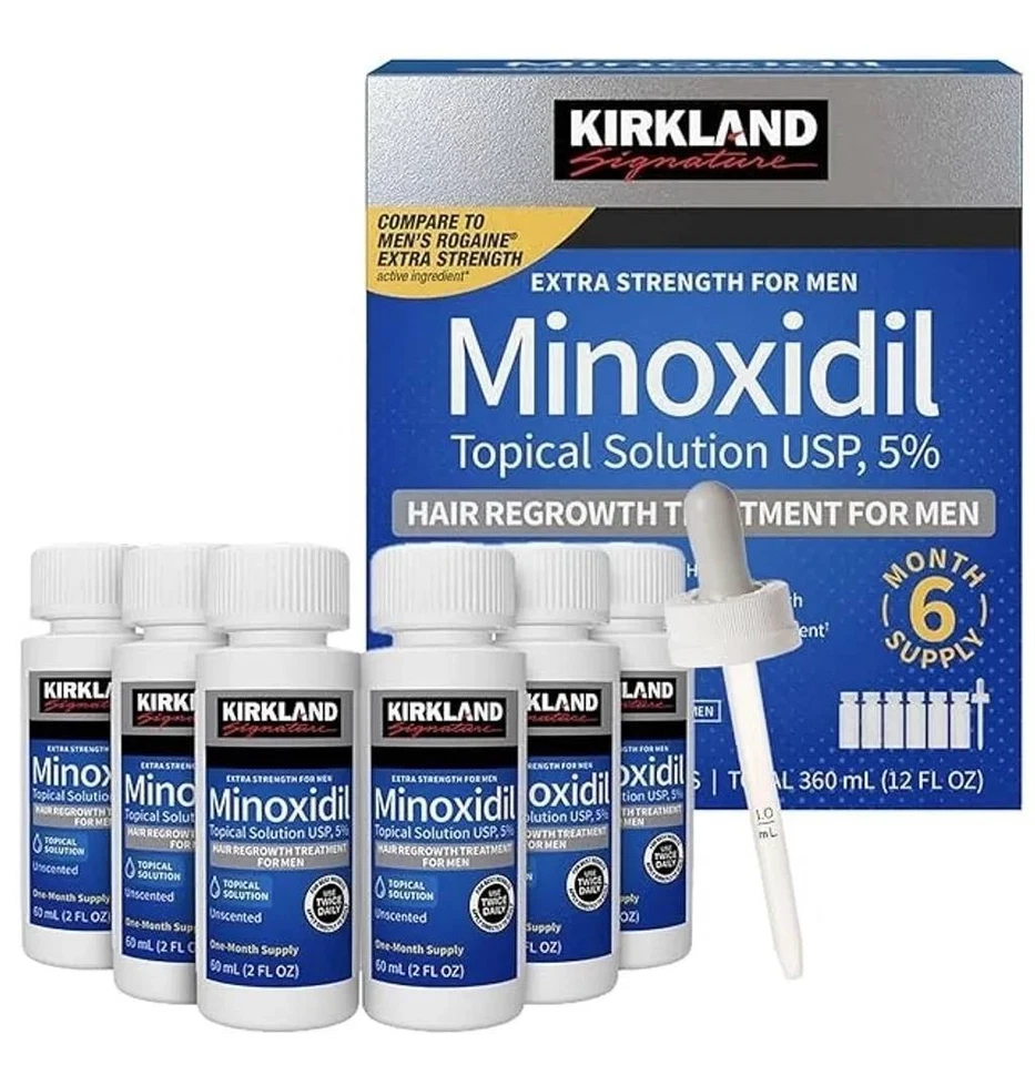 Kirkland Minoxidil 5% Extra Fuerza Hombres Cabello y Barba Caja de Soluciones para Regeneración Foto 2 de 4