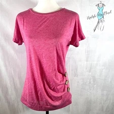 Pink short sleeve button side knit top size small