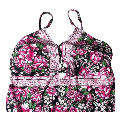 NEW WDIRARA Women's Plus 1XL Floral Print Lace Up One Piece SWIMSUIT Tie Front - Picture 3 of 9