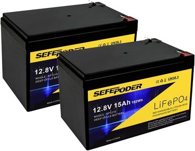 2 Pack 12V 15Ah LiFePO4 Deep Cycle Battery with BMS for Scooter & More