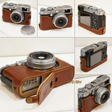For Fujifilm X100 X100S Brown Handmade Genuine Real Leather Half Camera Case Bag