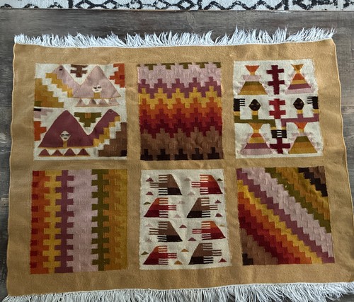 Vintage Tunisian Wool Rug Tapestry 36x27” Boho
