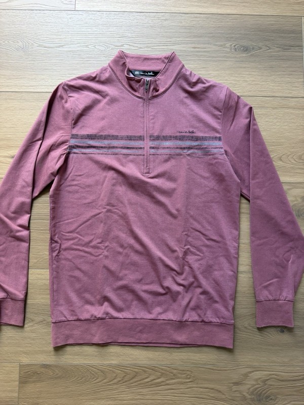Travis Mathew In The Line Up Quarter Zip Mens Sma Red Pullover Golf Stripes EUC
