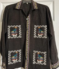 VTG 70s Guatemalan Handmade Quetzel Tribal Aztec Shirt Jacket Embroidered Medium