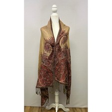 Boho Ethnic Womens OS Tan Red Paisley Reversible Pashmina Shawl Wrap