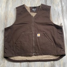 Carhartt Relaxed Fit Sherpa Lined Duck Canvas Vest Brown Mens Size 2XL OV4394