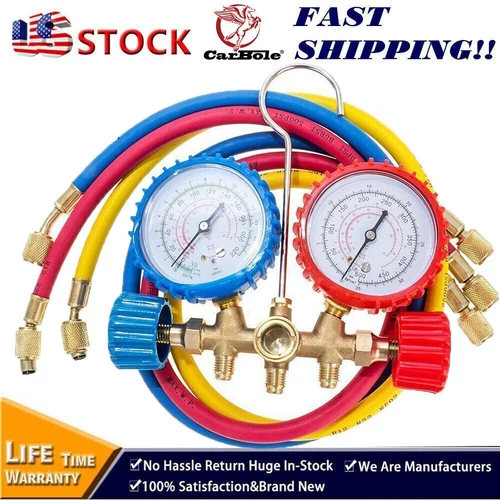 For R12/R502 Recharge Refrigeration Kit 5FT Vacuum Pump HVAC A/C Manifold Gauge