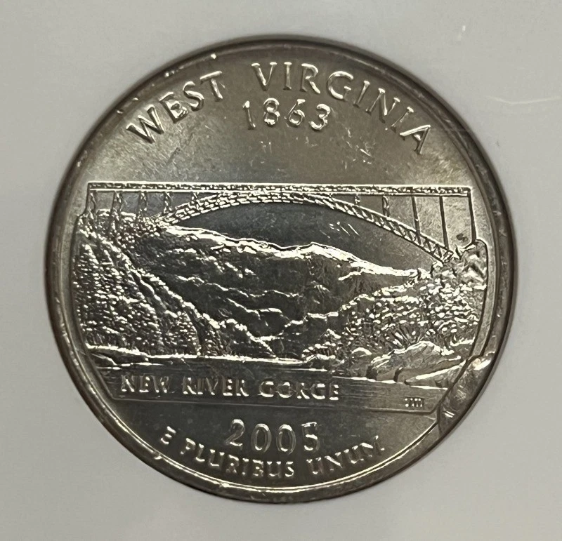 2005-P West Virginia State Quarter Reverse Die Break @4:00 NGC MS64 Mint Error - Image 4 of 4
