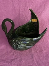 Vintage Royal Haeger Swan Vase Pocket Planter Green - Blue Retro Glaze